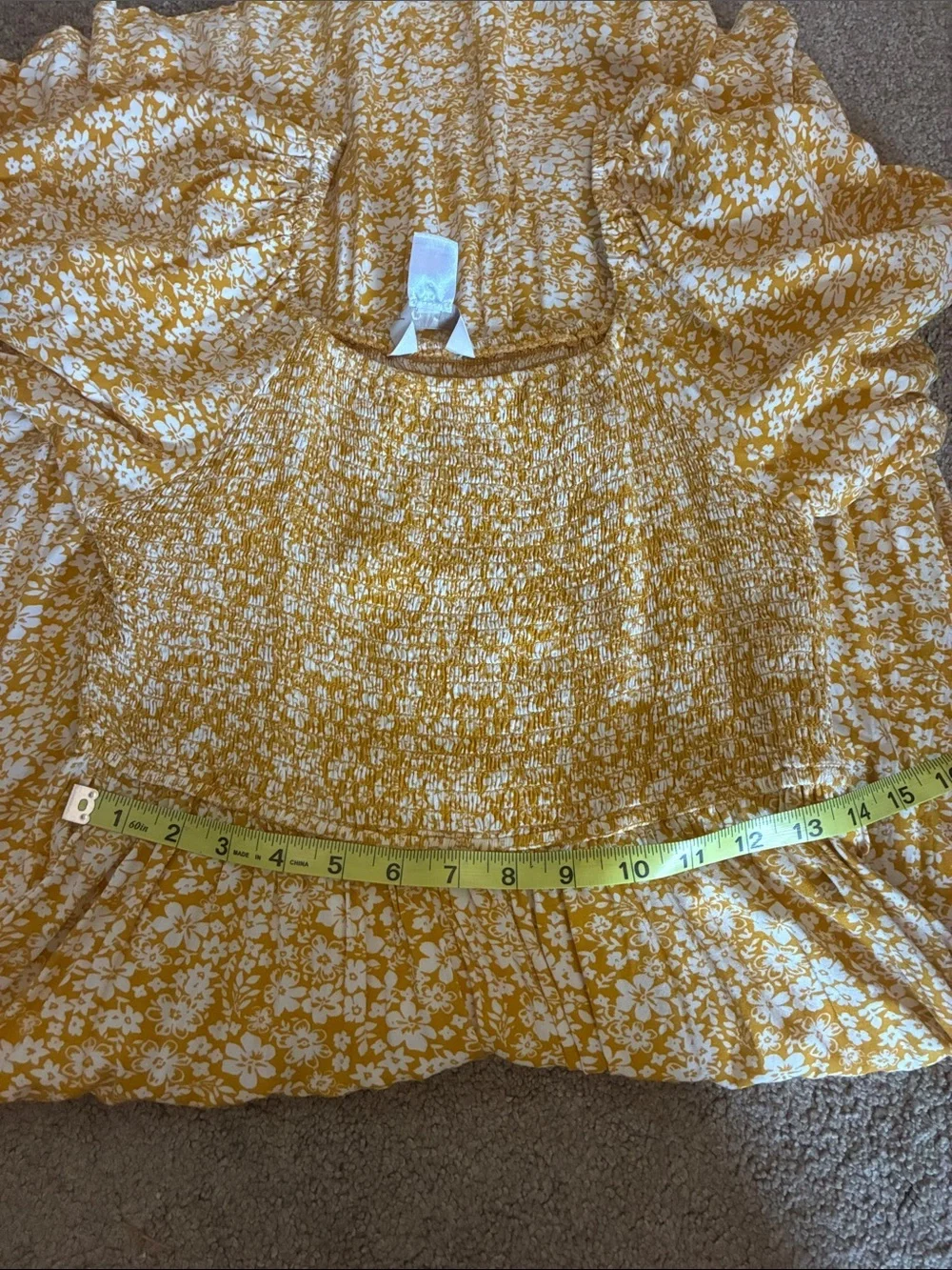Apricot Yellow Floral Smocked Puff Sleeve Midi Dress size 10 - Picture 5 of 5
